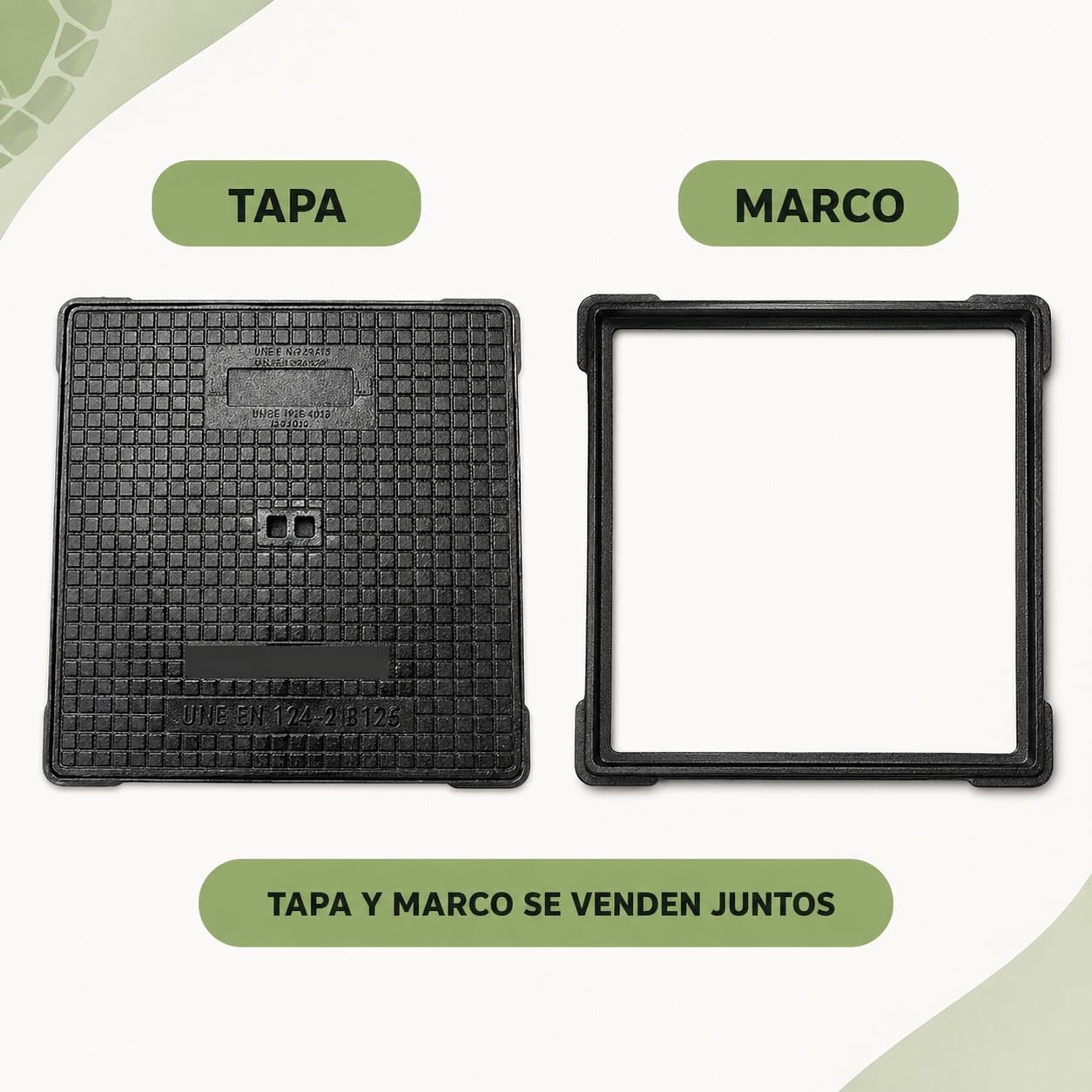 Tapa Arqueta Hierro Fundido 70×70  cm – Clase C250 (Carga máx. 25  toneladas) con Marco, Norma EN124 – Uso Profesional para Vía Pública o Particular