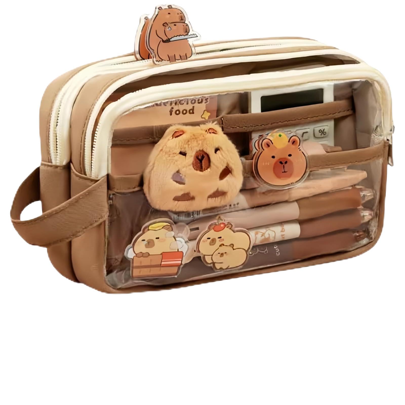 Capybara Pencil Case - Cute Capybara Stationery Set with Compartments, Kawaii Large Pencil Pouch, Multi-Layer Capybara Stationery Organizer, Aesthetic School Supplies with Stickers & Accessories