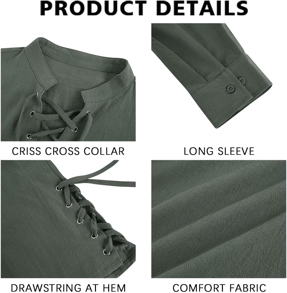 Bbalizko Mens Pirate Shirts Renaissance Viking Steampunk Medieval Lace up Long Sleeve Gothic Celtic Hippie Victorian Costume - Image 7