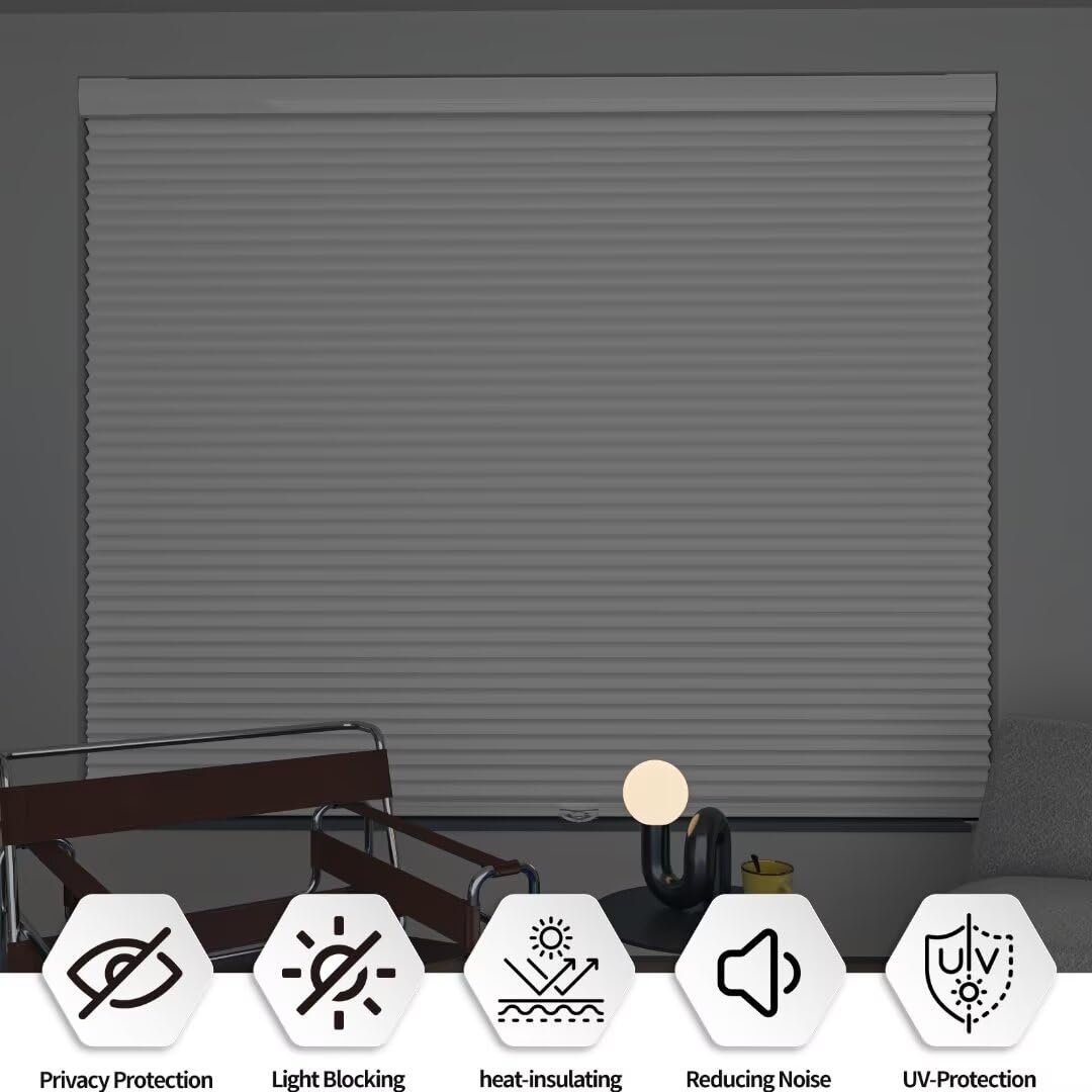 Myshade No Drill Blackout Shades Tension Cordless Cellular Blinds for Indoor Windows No Drilling No Tools Window Blinds & Shades Pull Down Room Darkening for Kitchen Bedroom Home White 50W*36H