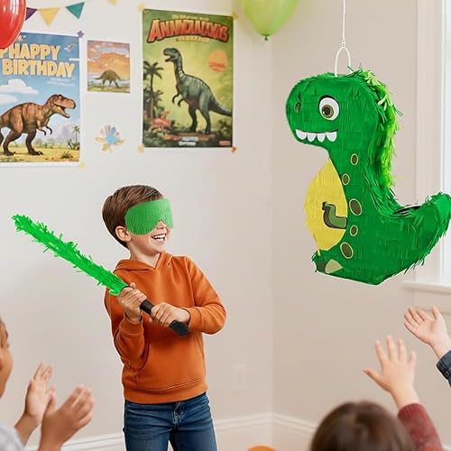 Miniatura 4 de Piñata de dinosaurio para fiesta de cumpleaños de niños, suministros de fiesta de cumpleaños para niños, fiesta temática de dinosaurios, 12 x 16 x 3