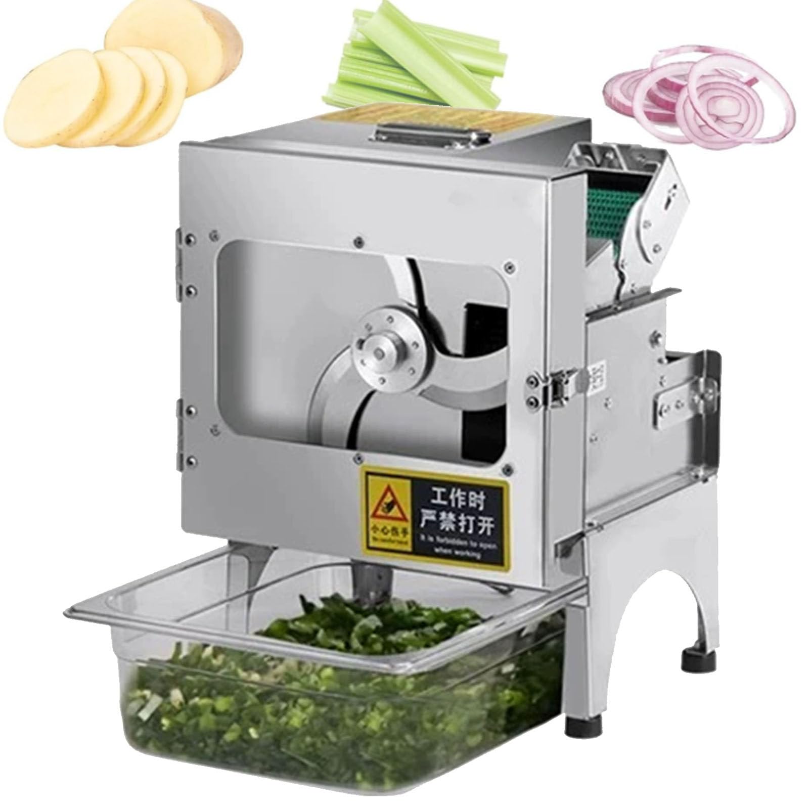 SENJINGHUA Commercial Spring Onion Slicer Scallion Cutter Shredder Electric Vegetable Cutter for Garlic Ginger Chili Potato, 1.3-35mm Thickness, 304 Stainless Steel,B