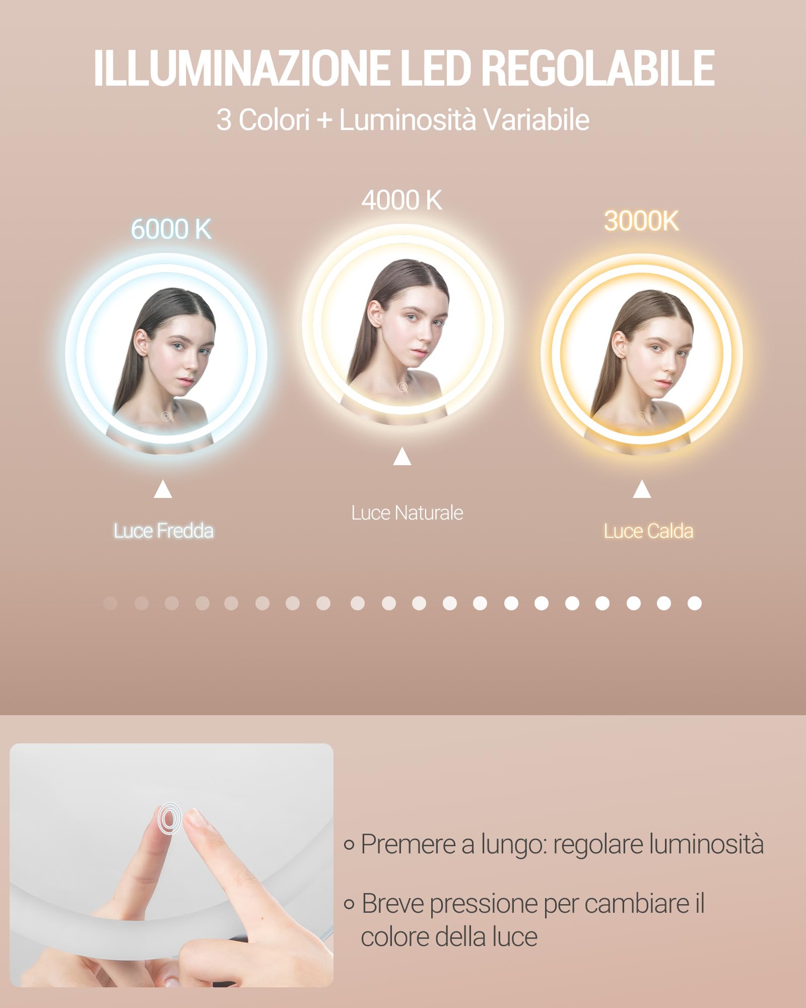 Hzuaneri toeletta trucco con Sgabello e Illuminazione, toeletta da trucco con specchio, Sgabello imbottito rosa, con Cassetti, 40 x 90 x 140 cm, Bianco Opaco e Oro DT42403XEU