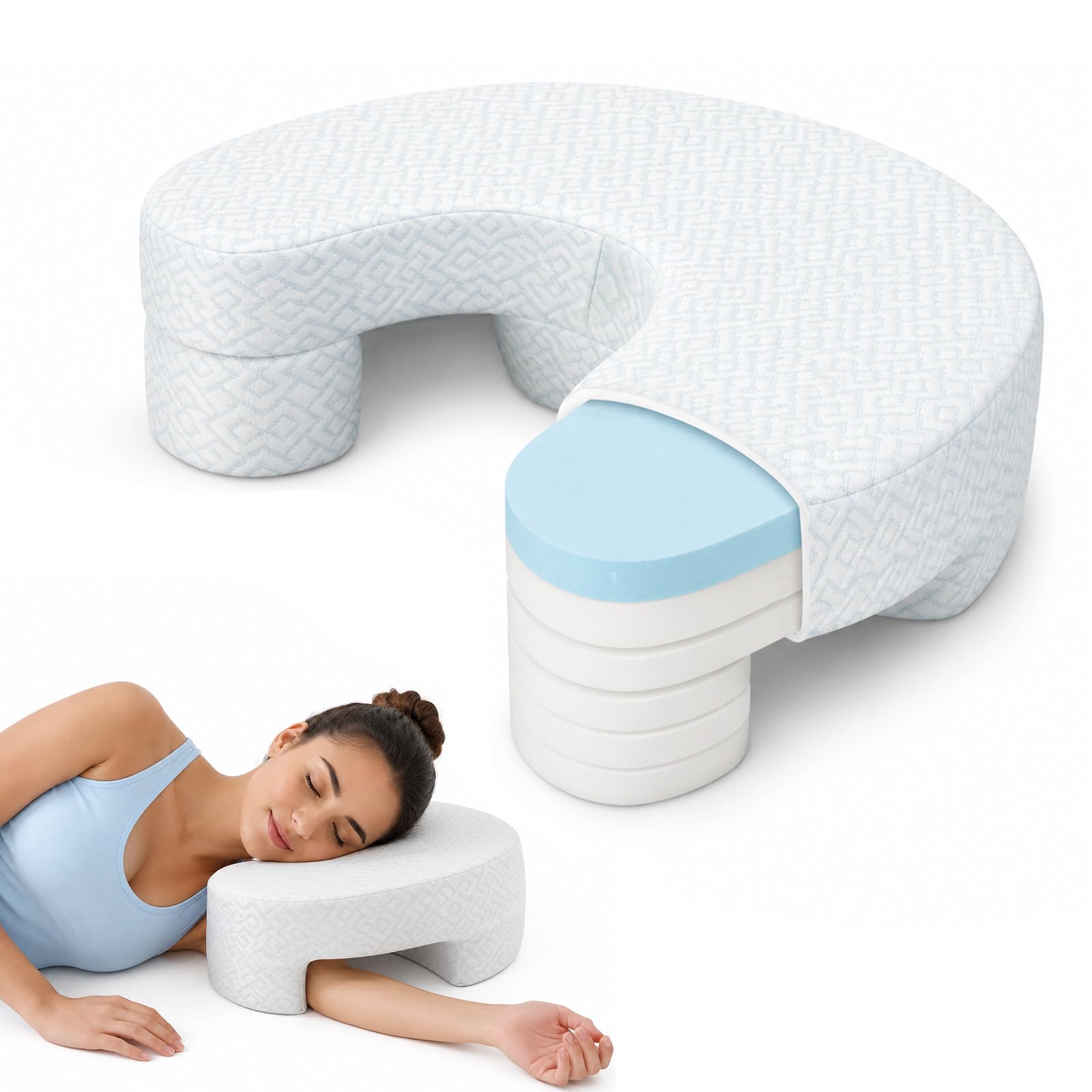 Normodic Arm Pillow for Side Sleeping, Side Sleeper Pillow with Arm Hole, Height Adjustable Memory Foam Pillows with Arm Tunnel for Shoulder and Neck Pain, Anti Hand Numb Pillows for Stomach Sleeping