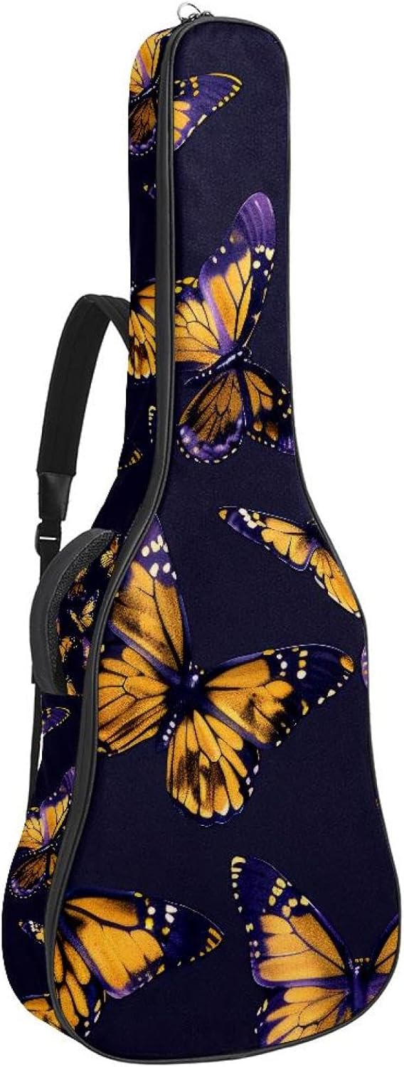 40 41 42 Inch Acoustic Guitar Bag, 0.4 In Thick Sponge Padded Guitar Case Gig Bag with Back Hanger Loop and 2 Pockets, Bees and Daisies on Green Background