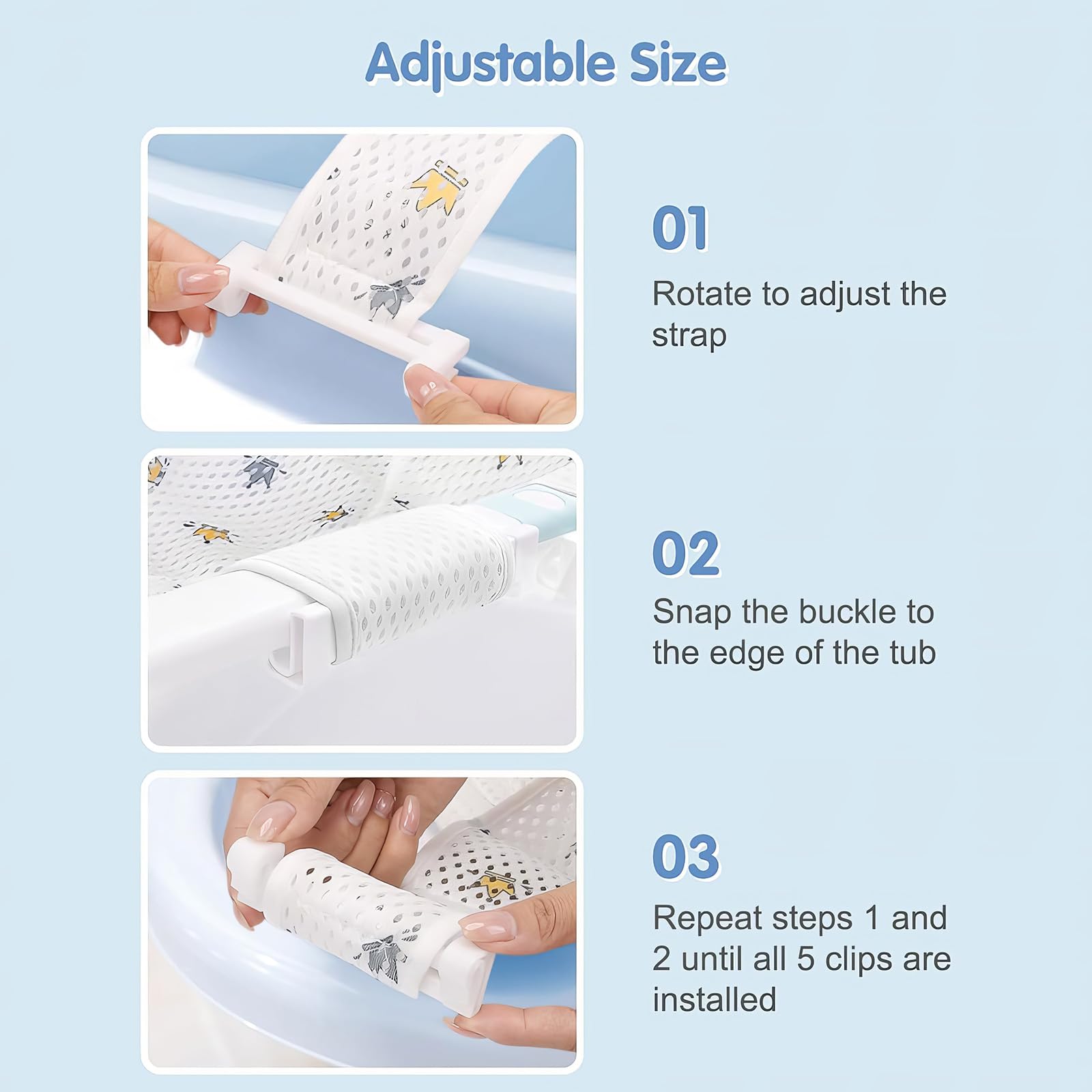 Coussin de Bain pour Bébé, Réducteur de Baignoire, Hamac avec 5 Sangles de Sécurité, Filet Respirant Anti-Glissant