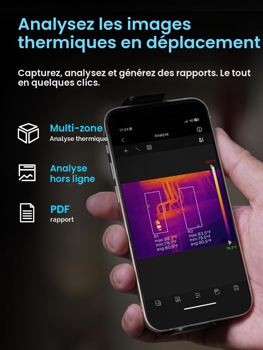 MILESEEY TP2 PLUS Caméra thermique pour Smartphones, caméra d'imagerie thermique 256x192 IR pour iOS et Android, gamme de température -4°F~1022°F, sensibilité thermique 40mk Imageur Thermique