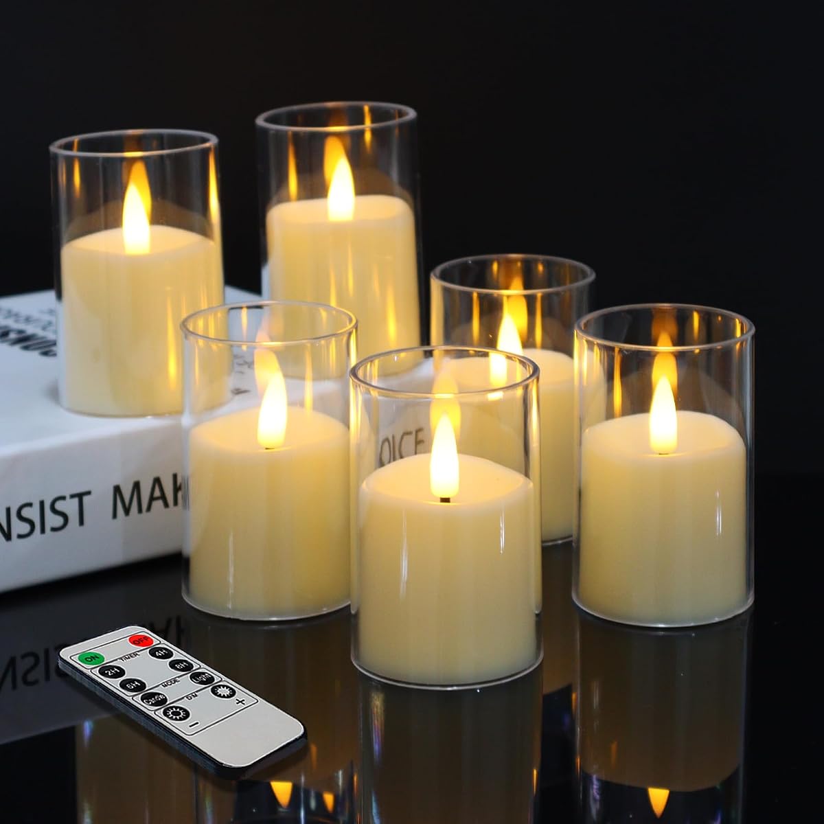 6 Pack Flickering Flameless Votive Candles with Timer