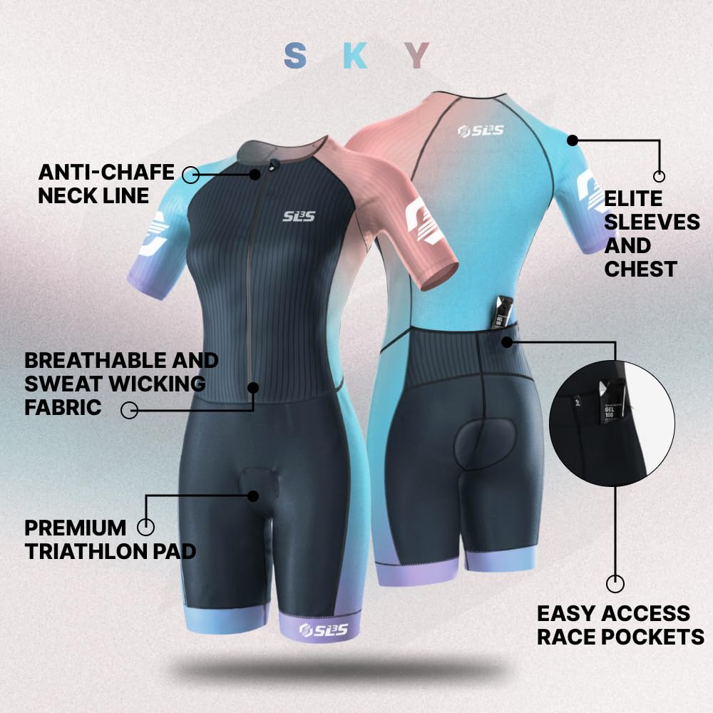 SLS3 Triathlonanzug Damen Elite Aero Ärmel Trisuit Frauen Tri Suit Schnelltrocknend Italienisches Sitzpolster