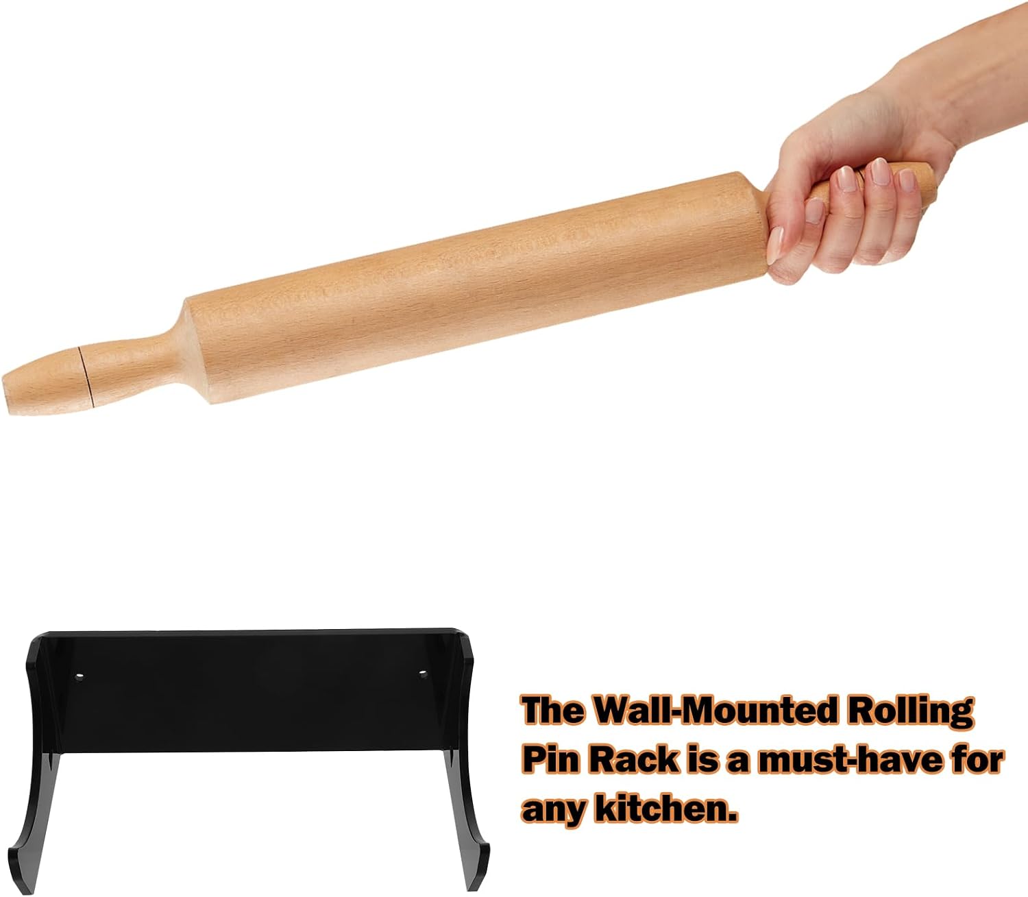 Luxshiny Wall Rolling Pin Holder Set of 2 Clear Acrylic Rolling Pin Display Rack Wall Mount Kitchen Storage Rack for Rolling Collection 7.67 X 3.93 X 2.95 in image 3