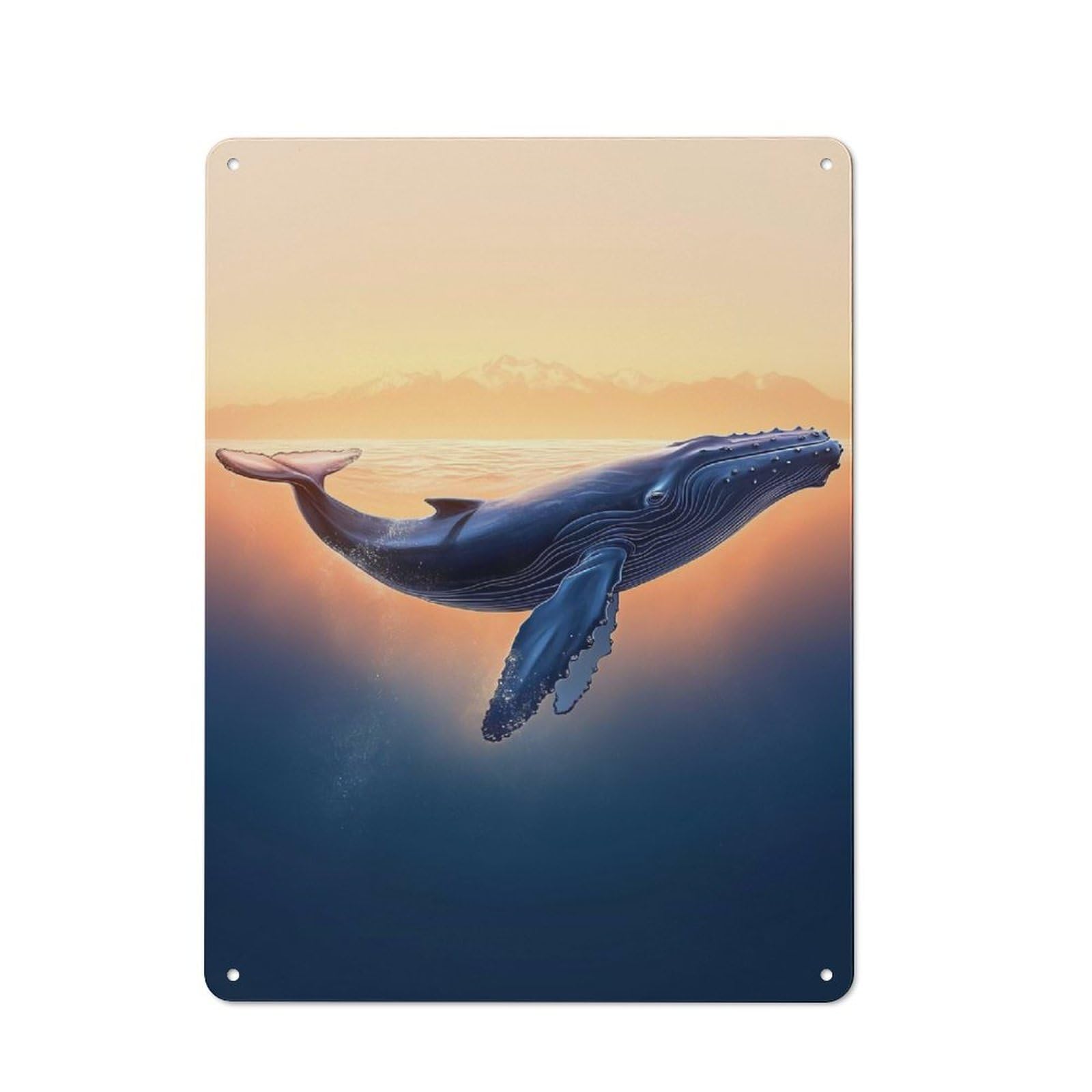 Humpback Whale Sunset Tin Sign 40x30cm, Rustic Home Bar Decor for Cafe, Pub, Workshop Or Home Bar, for Casual British Interiors