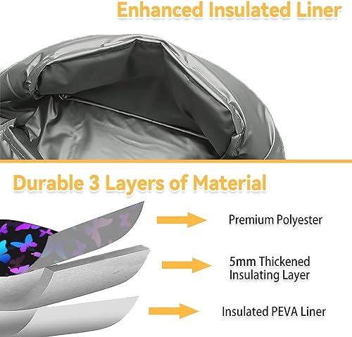 Miniatura 5 de Lonchera de mariposa para niñas y mujeres, bolsas de almuerzo reutilizables aisladas con asa - Pequeña lonchera morada linda para niños - Ideal para