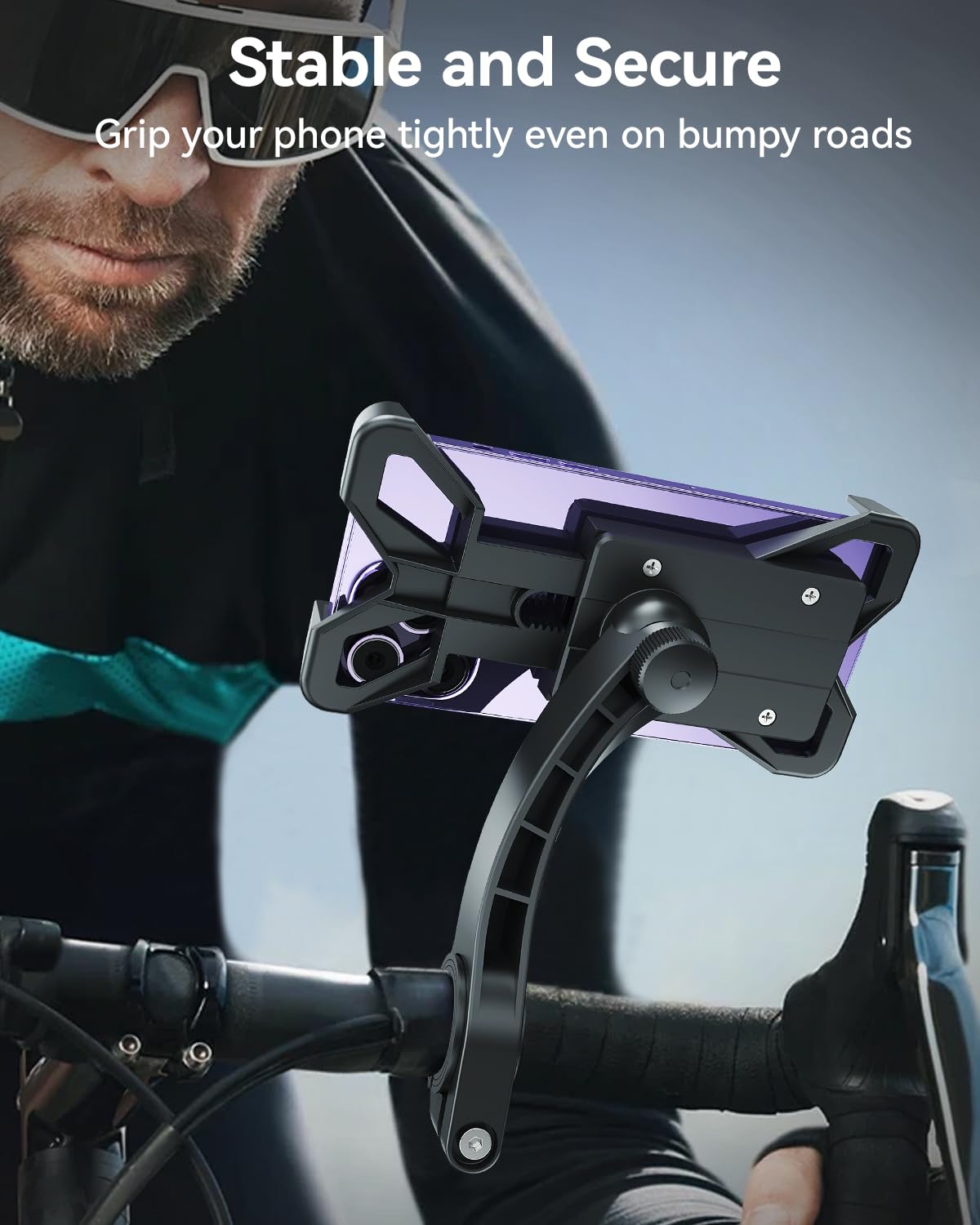 UTEBIT Uchwyt na telefon do roweru górskiego, obracany o 360°, szybkie zwalnianie 1S, z telefonem komórkowym 4,5-7,0 cala, na motocykl, skuter, brud