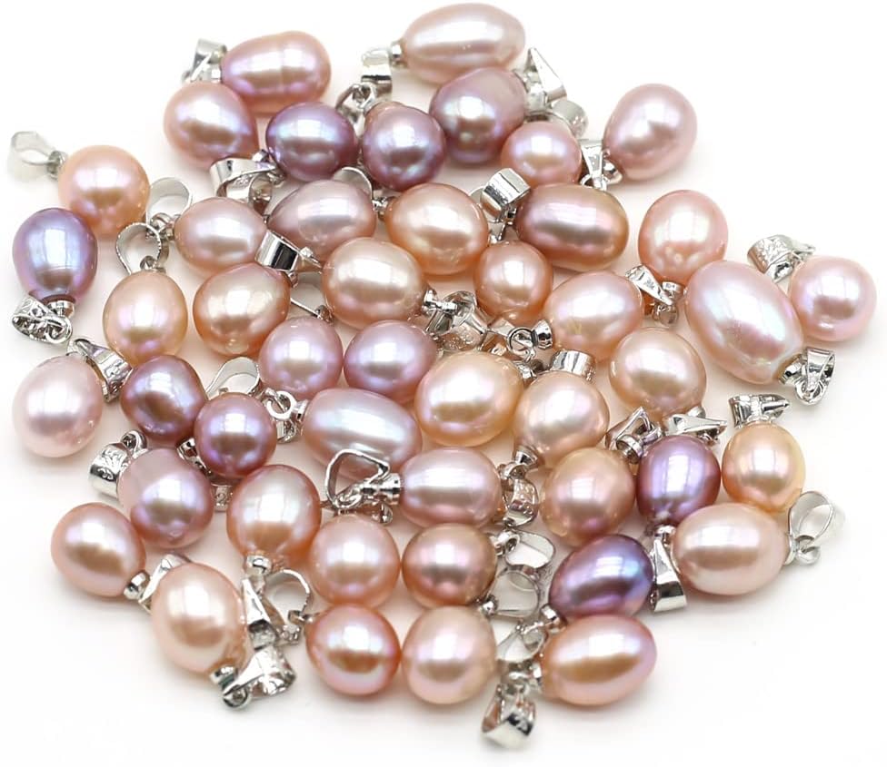LE SKY 10 Pcs Natural Pearl Pendants Rice Shape AAA Cultured Freshwater Mixed Color Pearl Bead Pendant Pearls Charms for Jewelry Making 7-8mm - Image 4