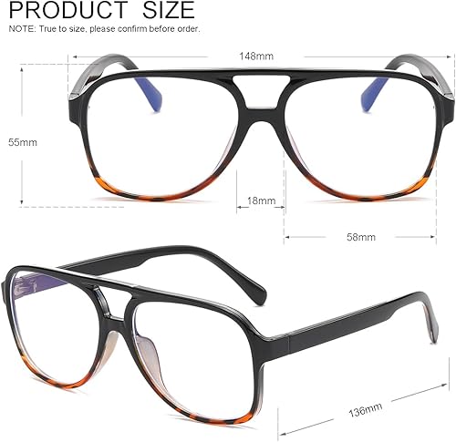 Miniatura 10 de JOVAKIT Gafas de aviador con luz azul para mujeres y hombres, moda retro de los años 70, marco de aviador, gafas de ojo para computadora, antifatiga