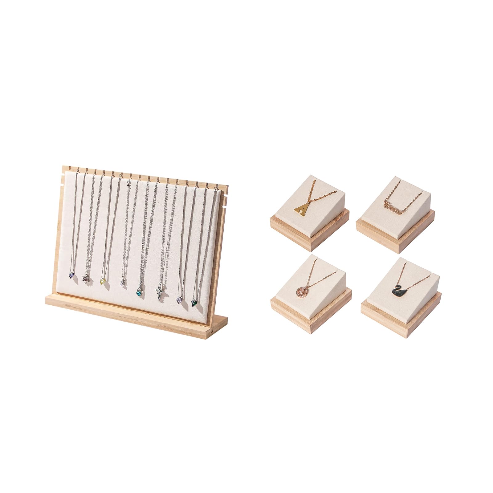 JulyskyBamboo 5 Pcs Necklace Pendant Display Stand for Show Jewelry Holder for Selling Necklace Organizer (beige velvet)