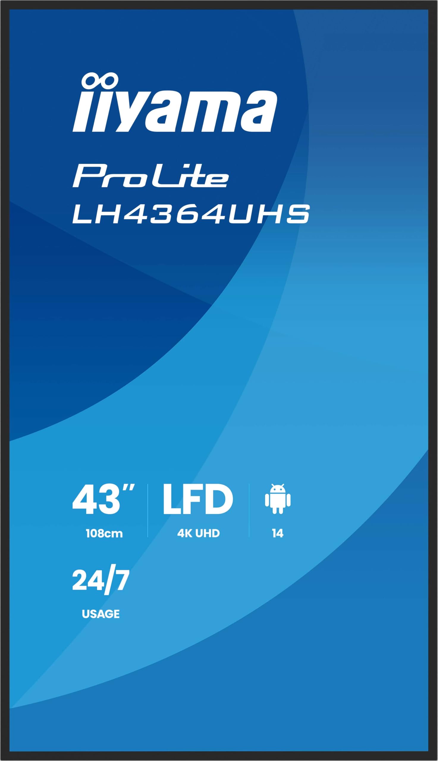 iiyama Prolite LH4364UHS-B1AG 108cm 43" Digital Signage Display VA LED Panel 4K UHD HDMI USB-C USB2.0 RS-232c RJ45 Android 14 OS iiSignage² WiFi Mediaplayer 24/7 AntiGlare schwarz