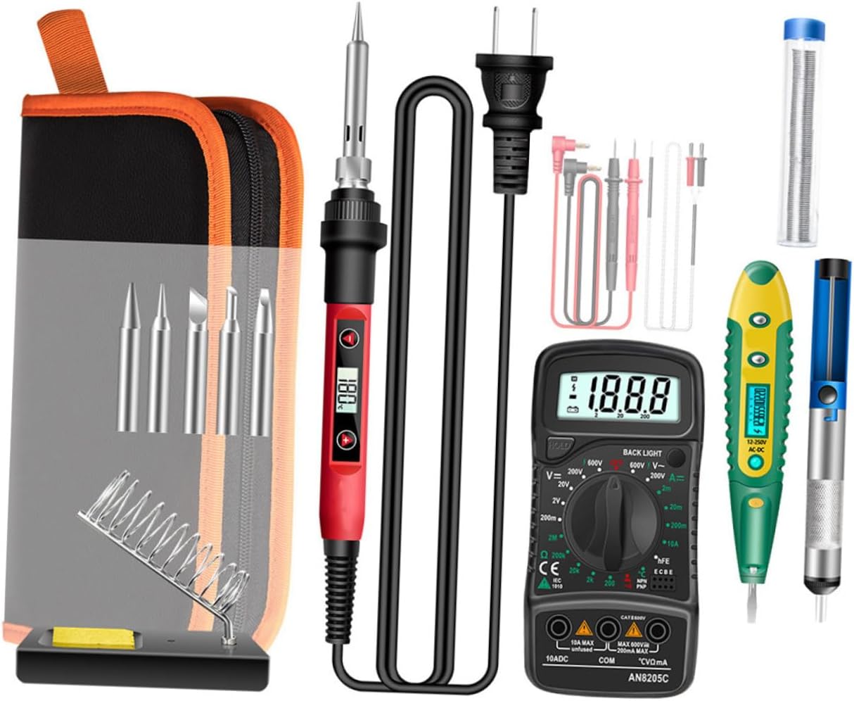 1Set Adjustable Temperature Electric Soldering Iron Kit with Digital Multimeter for Electronics Repair Home DIY and Appliance Plug