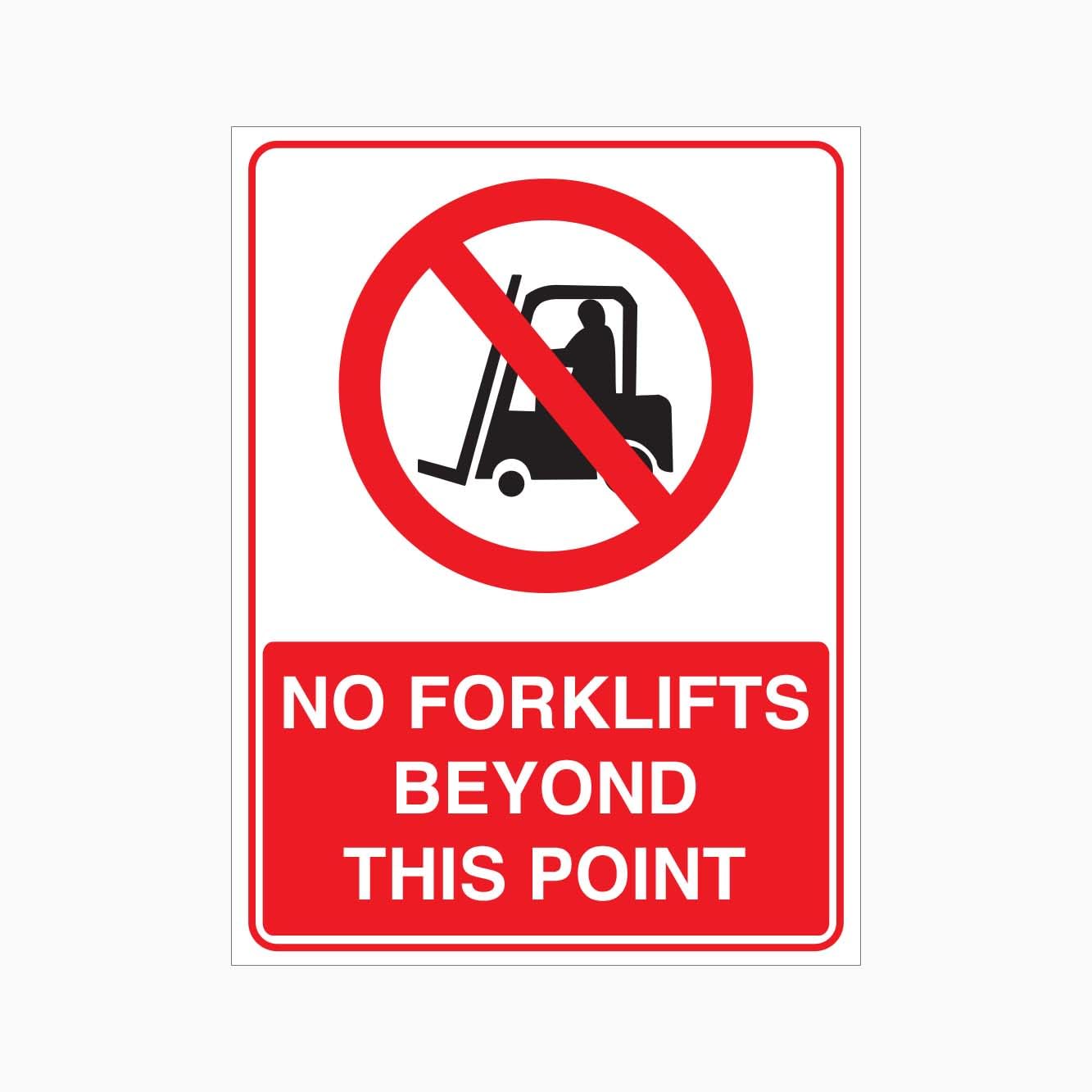 NO FORKLIFTS BEYOND THIS POINT Sign, 12x8 Metal Tin Sign, durable safety plaque for industrial workshops, warehouses and commercial working areas to restrict forklift access effectively.