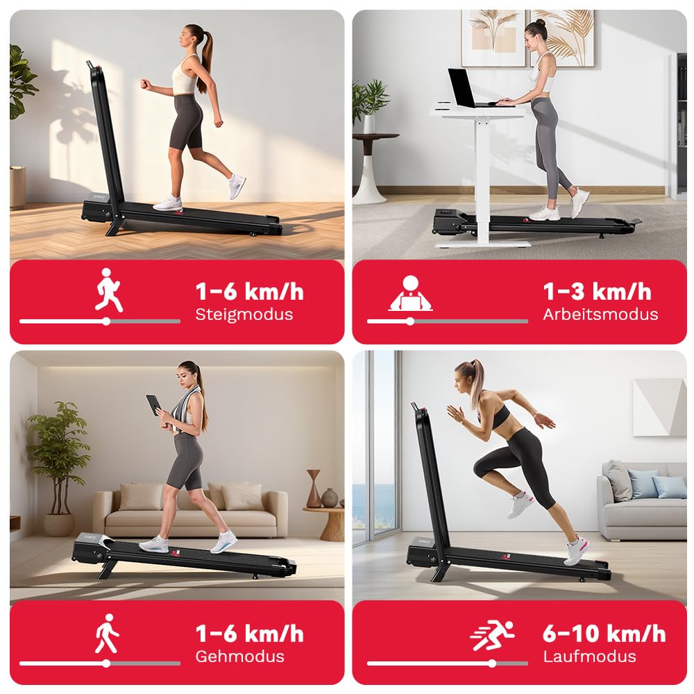 HomeFitnessCode Laufband Klappbar mit Neigung - Walking Pad für Zuhause Klein Laufpad mit Steigung Walkpad Untertisch Elektrisch Walking Band Gehband
