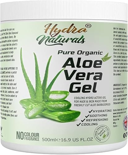 100% Pure Organic Aloe Vera Gel 500ml Made from Freshly Cut Aloe for Face, Body, Hair, Sunburn, After Sun, Scars, Hydrating Cooling Refreshing Vegan Cruelty-free
