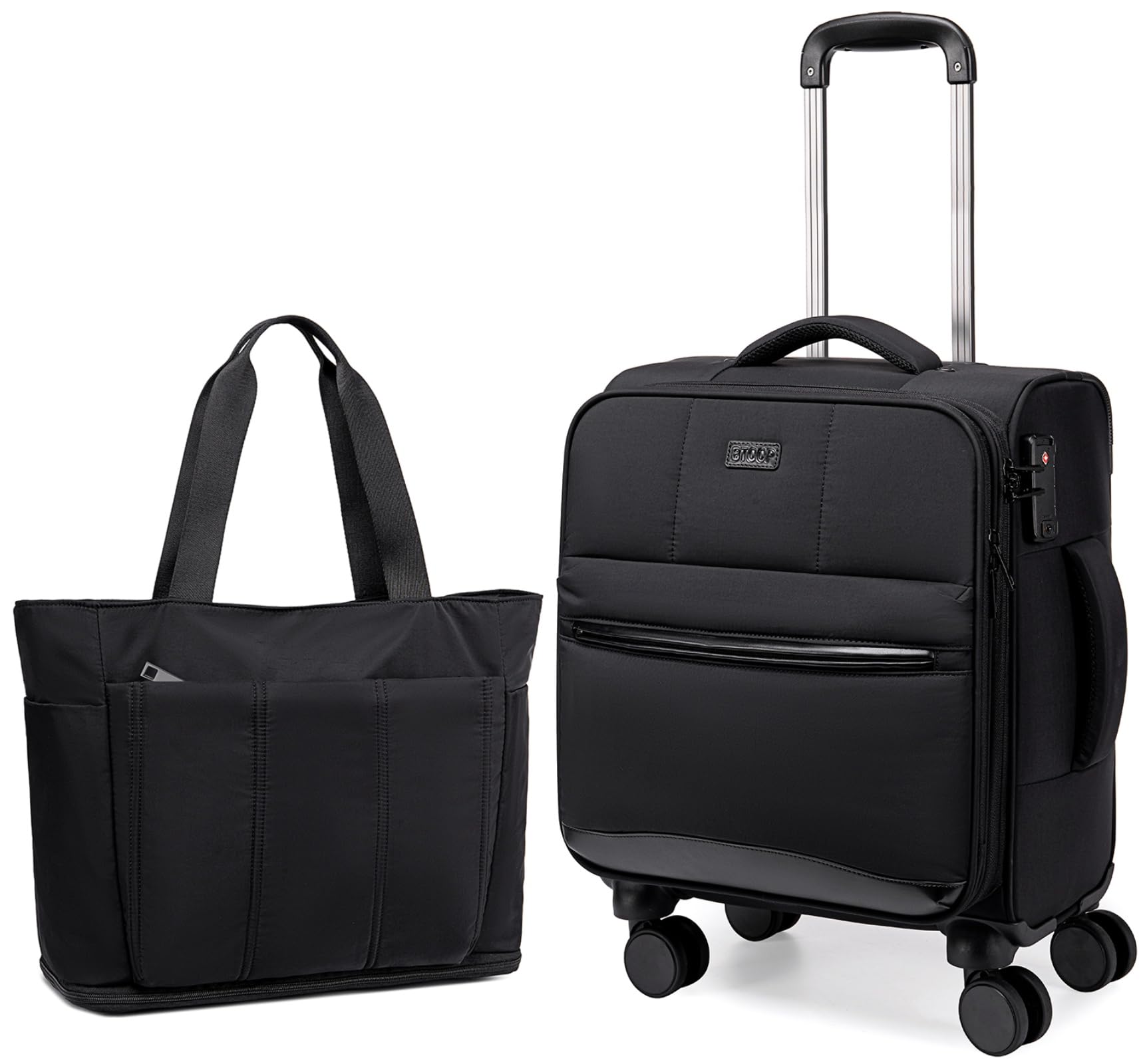 BTOOP 16 Inch Carry On Luggage with Tote Bag Luggage Sets Airline Approved TSA Lock Puffer Quilted Suitcases
