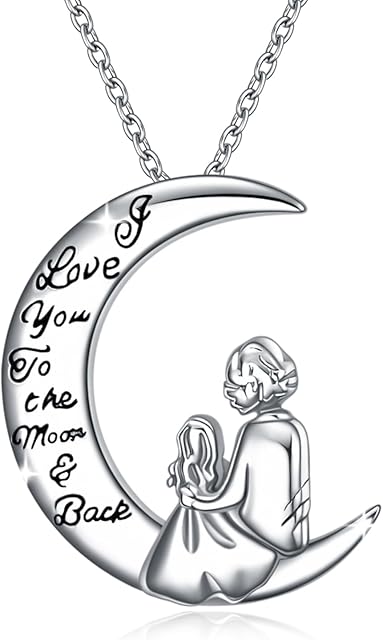 WINNICACA Mother and Daughter Necklace 925 Sterling Silver I Love You to the Moon and Back Pendant Necklace Gifts for Mum Women