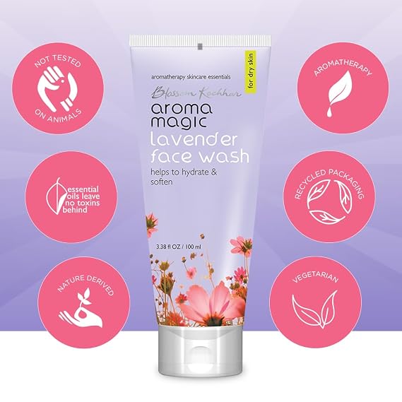 Aroma Magic Lavender Face Wash | Hydrates & Softens Skin | Helps Prevent Aging | Soothing & Refreshing Facial Cleanser | for Dry Skin | 3.38 Fl Oz/100ml