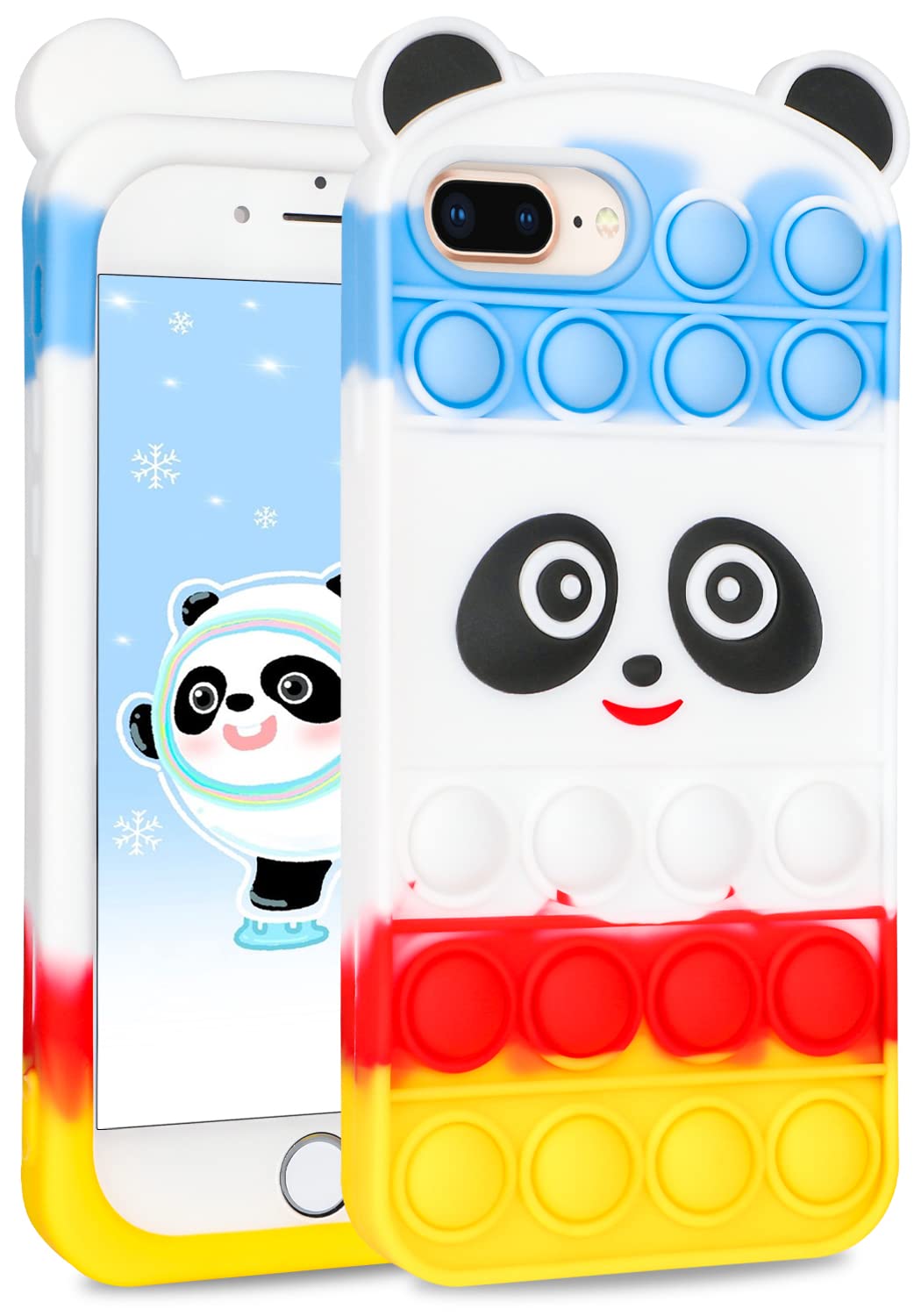 JoySolar Ears Panda for iPhone 6 Plus/6S Plus/7 Plus/8 Plus Case Silicone Cases Cute Design Lucky Funy Unique Character Kawaii Cool Fun Fidget Cover for Boys Girls Youth (for iPhone 6/6S/7/8Plus 5.5")