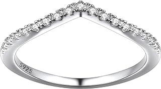 925 Sterling Silver Wedding Band Rings, Full Cubic Zirconia Wishbone Ring Love/Lucky Engagement Promise Rings For Women, Size 4-12 (with Gift Box)