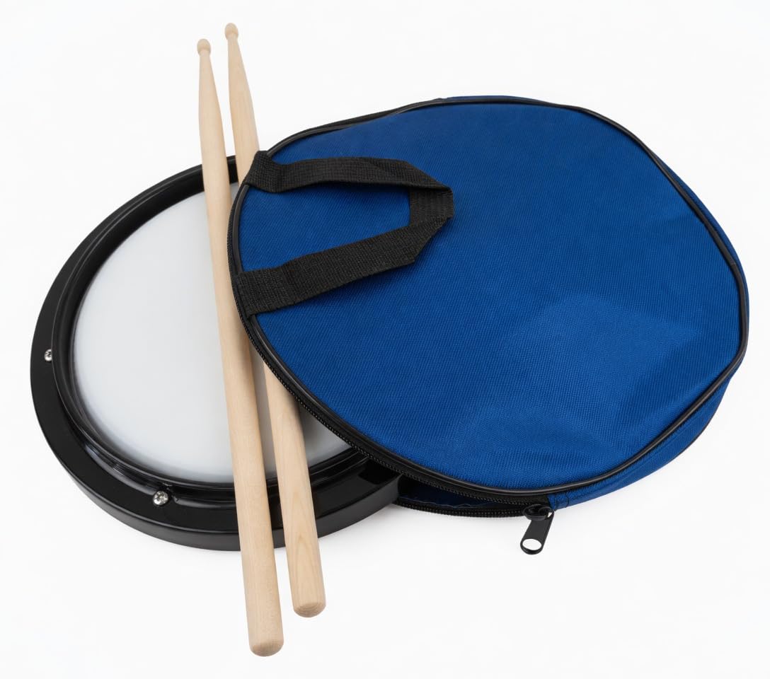 ROCKSTAR - Pad de Práctica 8" Jinbao 10518SET con funda – Parche Rugoso, Almohadilla Silenciosa para Batería, Incluye Soporte Negro con Funda y baquetas – Ideal para Aprendizaje y Entrenamiento