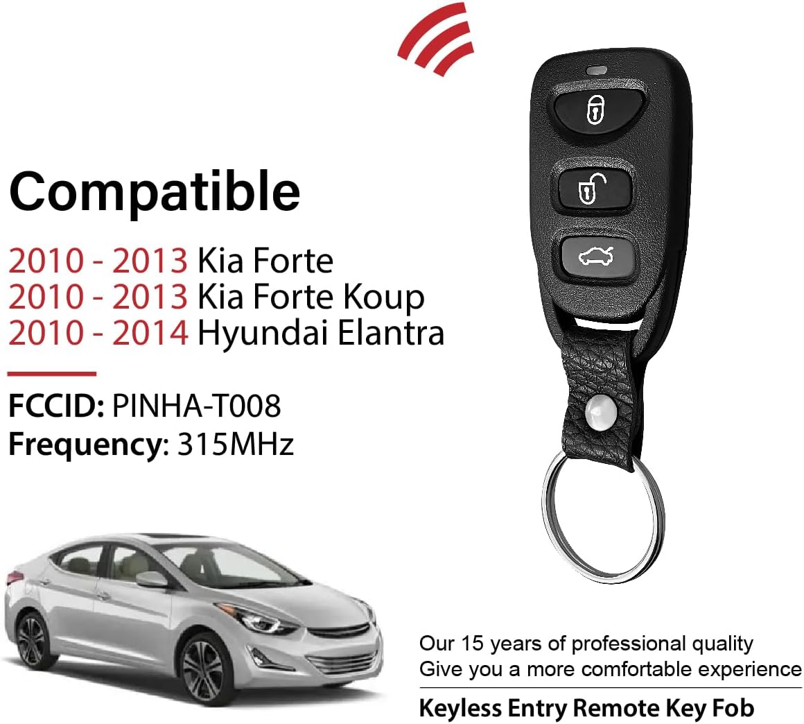 2 Keylessbest Replacement for 2010 2011 2012 2013 2014 Kia Forte Koup Hyundai Elantra Key Fob Remote Control PINHA-T008 4 Buttons 315MHz