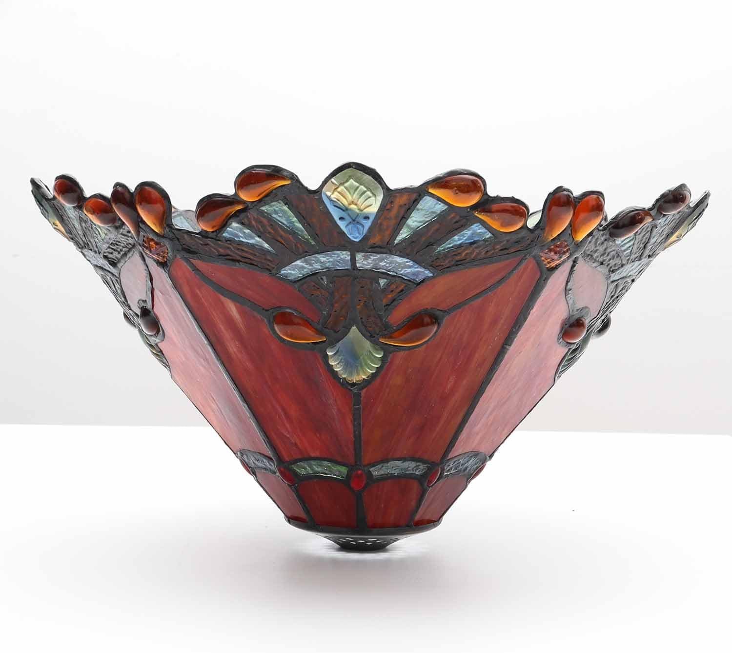 Bieye S10021 Tiffany Style Stained Glass Baroque Lampshade (13-inch Wide Red)