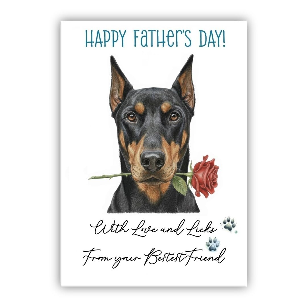 Father’s Day Card From the Dog – Cute Fathers Day Pet Card – “With Love and Licks” – Multiple Breeds Available (• Doberman) — image 1