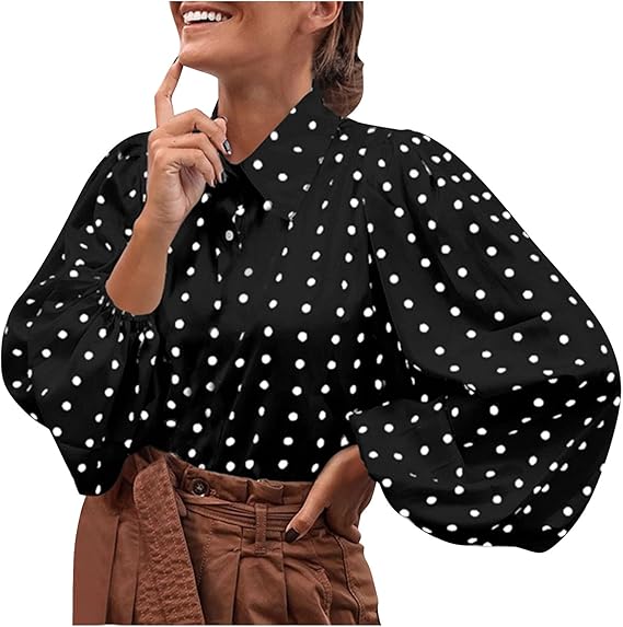 Amazon トップス レディース 夏 Tシャツ 大きいサイズ レディース 夏 パフスリーブ 長袖 ラペル ドット 夏服 トップス キレイめ 服 レディース 韓国 可愛い シャツ ポロシャツ レディース 半袖 透けない ポケット 通学 通勤 日常着 部屋着 ポロシャツ