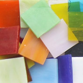 66Pcs Colorful Mosaic Tiles Glass Mosaic Tile Square 0.8x0.8 inch GlassSupplies for DIY Crafts, Plates, Picture Frames, Flowerpots, Handmade Jewelry - Full Color Mix