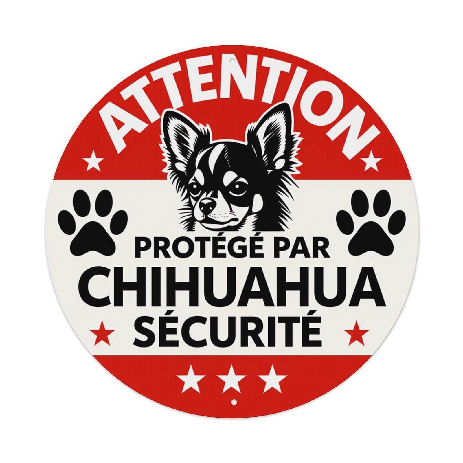 Attention Chihuahua Security Paw Prints Round Tin Sign Vintage Metal Poster Retro Bar, Home, Man Cave, Kitchen, Laundry Room Wall Art Decor Gift 8x8Inch