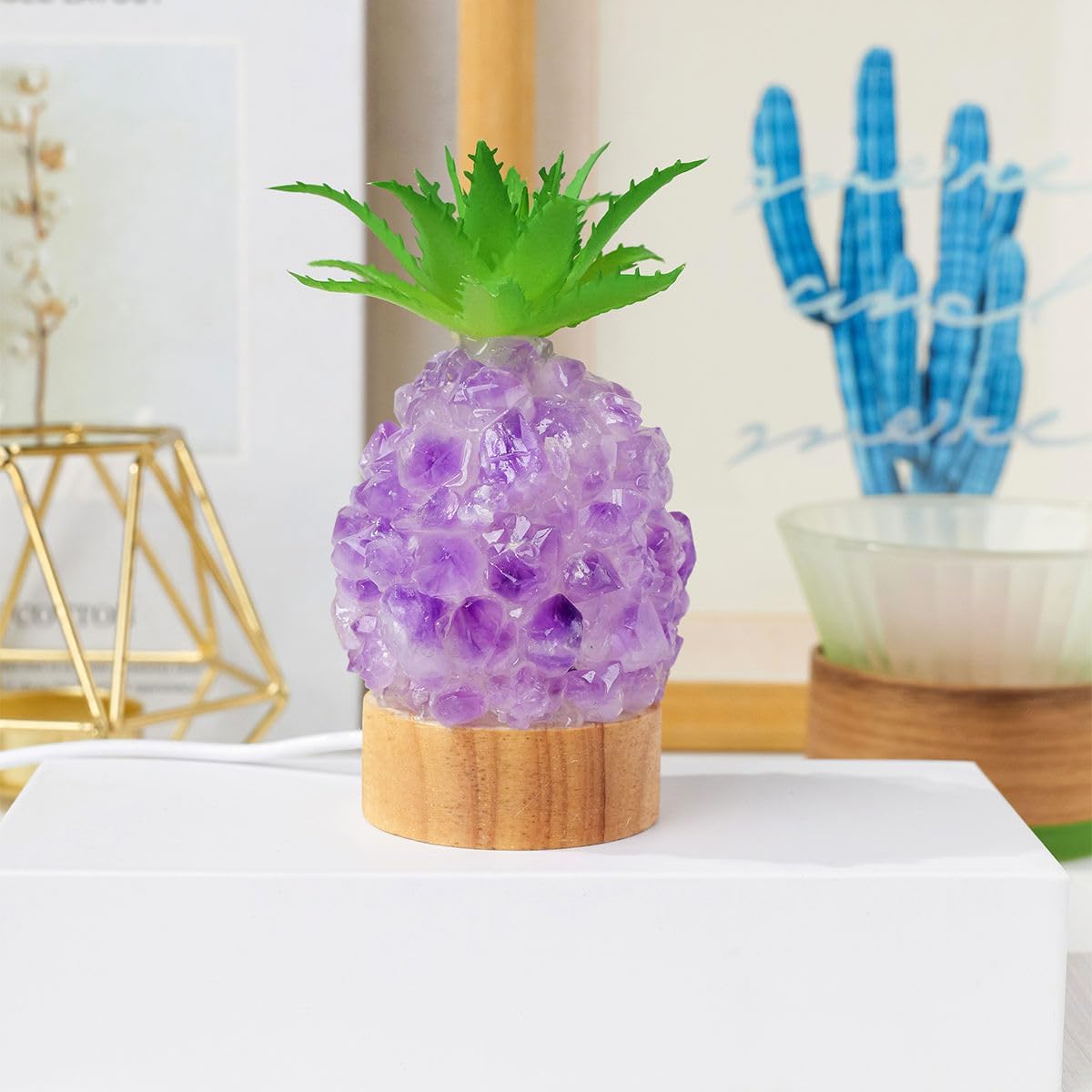 Wholesale Natural Crystals Healing Stones Light DIY Crystal Chips Pineapple lamp Home Decoration 1pc (Rose Quartz)