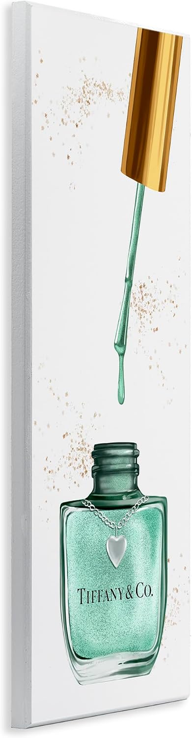 Stupell Industries Makeup Nail Polish Brush Cyan Gold Fashion, Design by Artist Ziwei Li Wall Art, 7 x 17, Wood Plaque