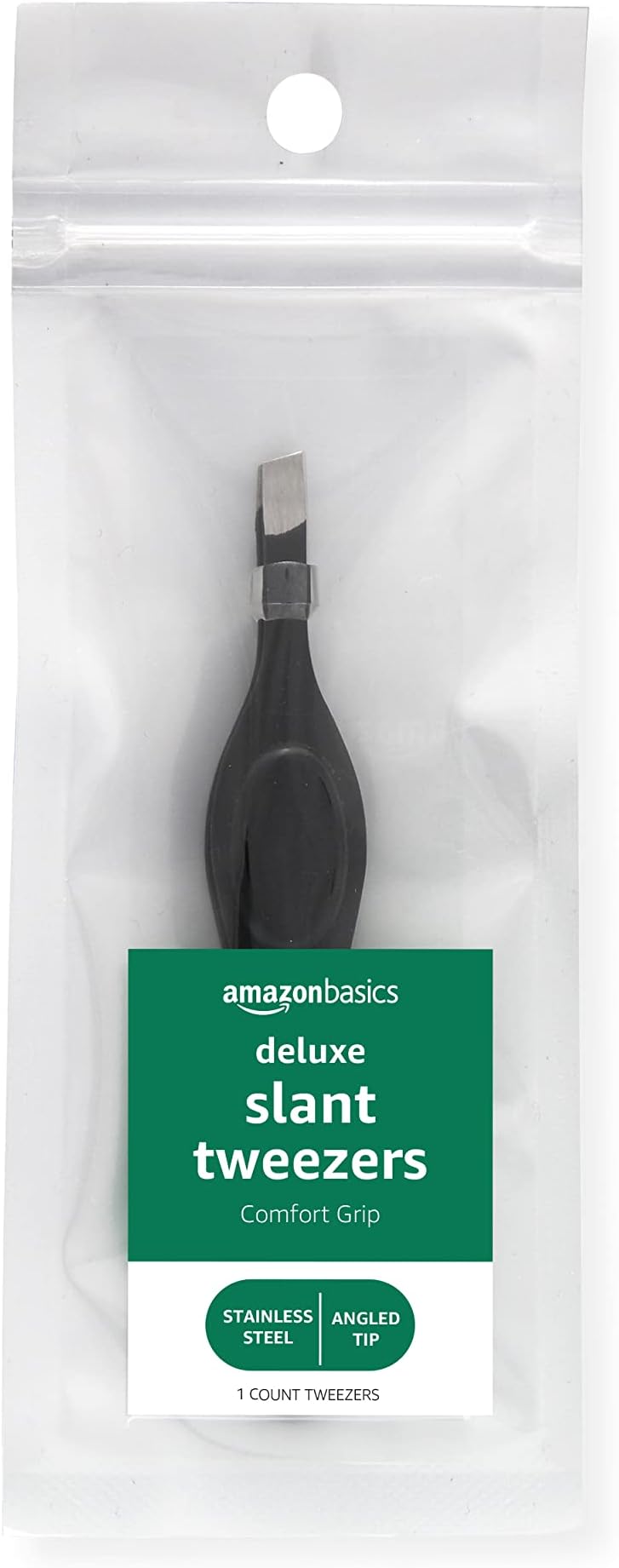 Amazon Basics Slant Tweezers, Deluxe Soft Cushion Touch, Black