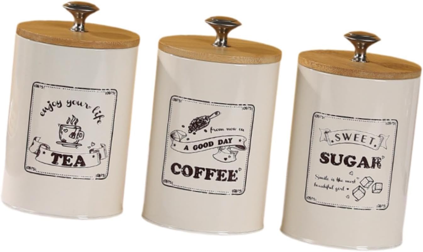 3倍のキッチンキャニスターセットコーヒーティーシュガーコンテナモダンジャー装飾農家の装飾的なほこりのような蓋の蓋, ビンテージ