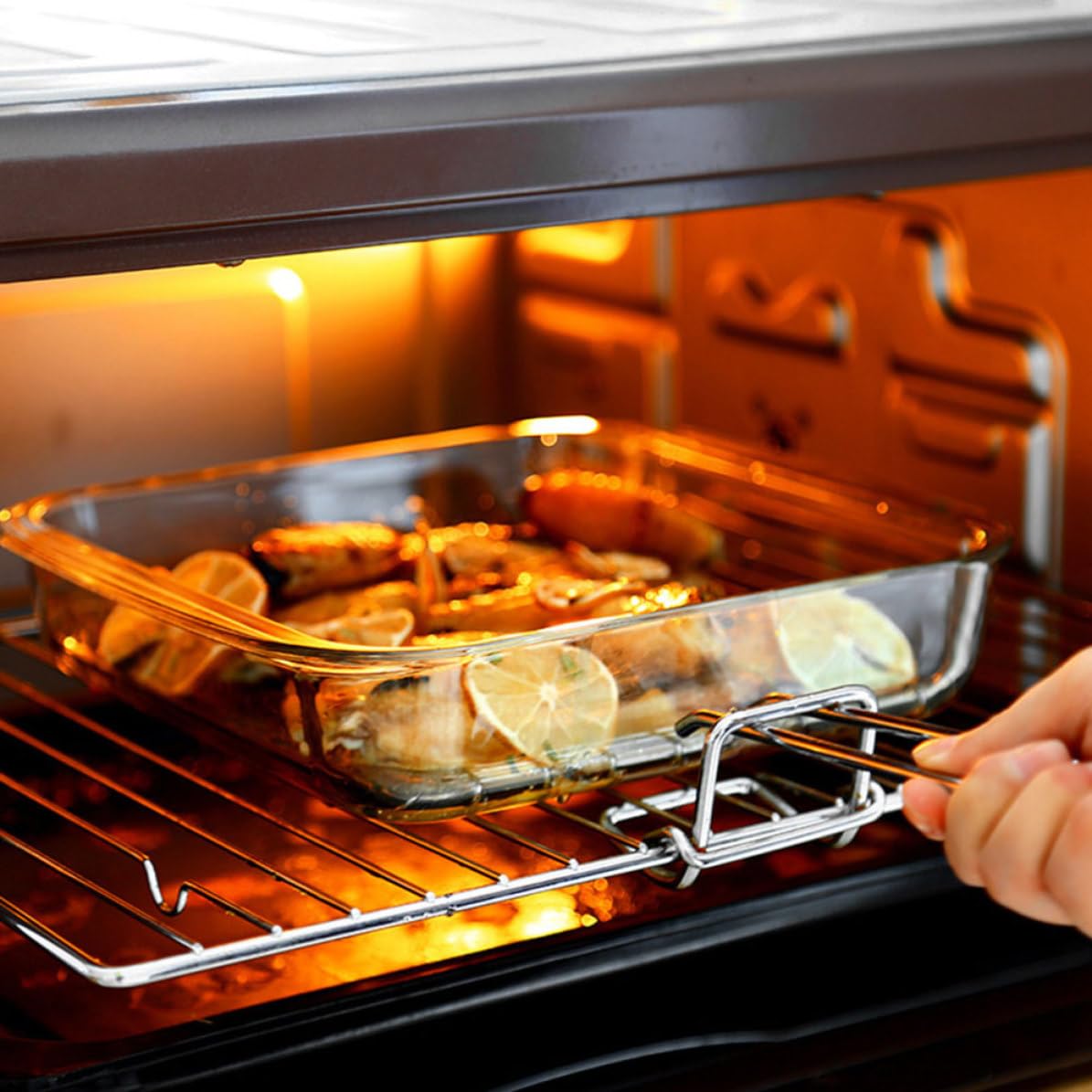 2 Stück Glas Backbleche für Backofen Einfach zu Reinigen Nicht Leicht Fleckig Flach Stapelbar für Minibackofen und Pizzazubereitung