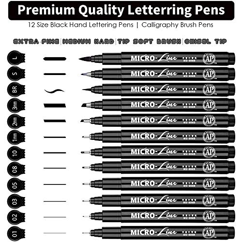 MISULOV Micro-Pen Fineliner Ink Pen Set, Waterproof Archival Ink Micro Fine Point Drawing Pens for Sketching, Calligraphy, Anime, Illustration, Technical Drawing, Bullet Journaling, Black, 12/Set
