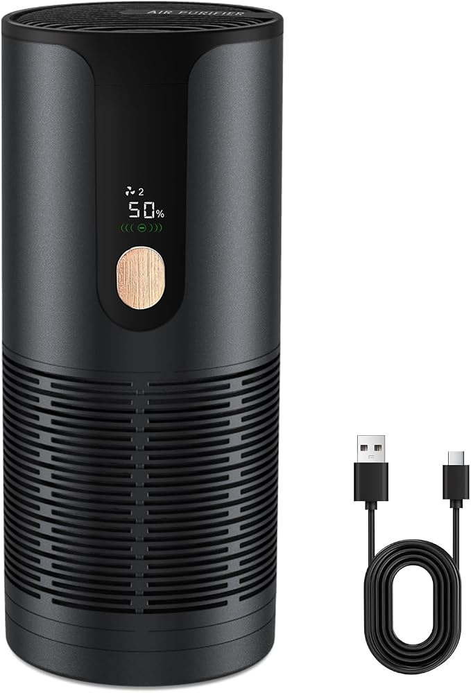 Mini Car Air Purifier with True HEPA 3-Layer Filtration,15dB Ultra-Quiet & Portable Air Purifier for Car, Desk, Small Spaces & Travel