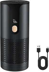 Mini Car Air Purifier with 4-Layer HEPA Filtration, Ultra-Quiet & Portable for Cars, Desks, and Travel
