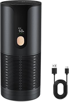 Mini Car Air Purifier with True HEPA 3-Layer Filtration,15dB Ultra-Quiet & Portable Air Purifier for Car, Desk, Small Spaces & Travel