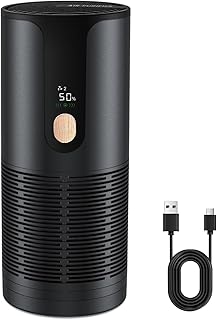 Mini purificador de aire para coche, True HEPA, portátil, pequeño, 15 dB, silencioso, inalámbrico, para humo/polvo/pelo de mascotas con filtración de 3 capas para autos/dormitorio pequeño