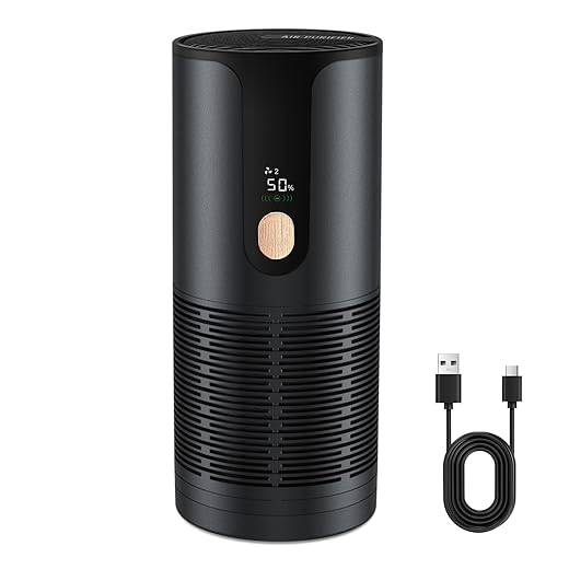 Mini Car Air Purifier-4 Layer Filtration & LCD Display,15dB Quiet,Cordless True HEPA Portable Small Air Purifier,Filters 99.97% of Smoke/Dust/Pet Odors,for Cars/Office/Travel