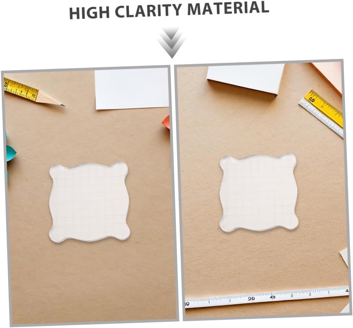 4pcs Acrylic Stamp Block with Grid Lines, Stamping Tool Set for Scrapbooking and Card Making Crafts, 7.5x7.5cm Blocks with Wavy Edge for DIY Crafting