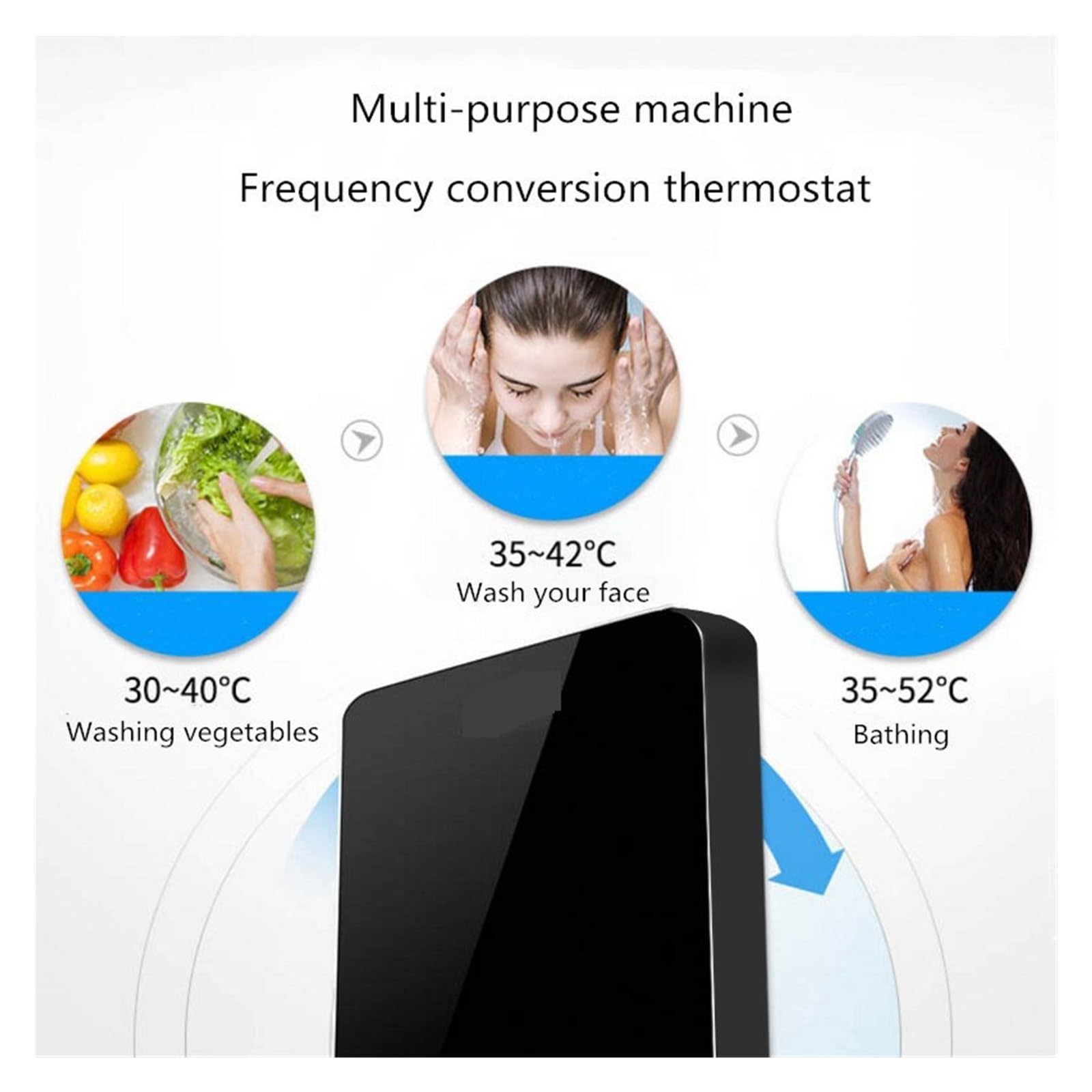 Scaldabagno Elettrico Istantaneo, Scaldabagno Elettrico Riscaldamento Rapido Istantaneo Bagno Domestico Doccia Piccola Macchina Da Bagno Scaldabagno Da Cucina per RV Cucina Bagno(Black-Chinese Panel)